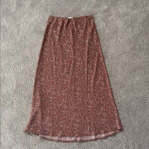 Pink Lily Floral Brown Maxi Skirt